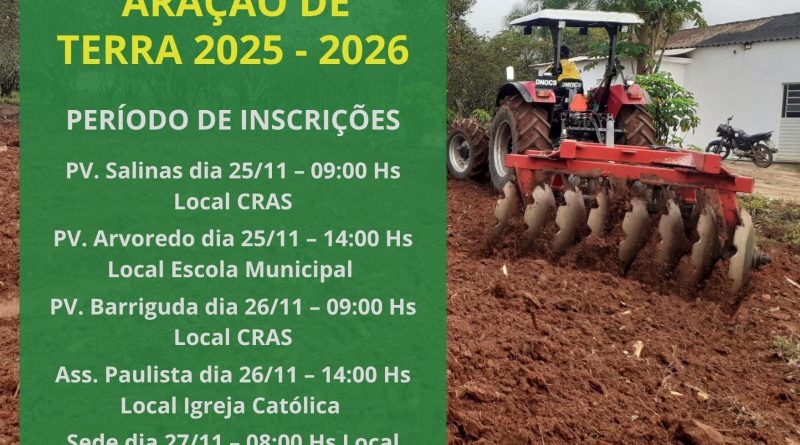 PREFEITURA DE RIBEIRA DO PIAUÍ DIVULGA CALENDÁRIO DE INSCRIÇÕES DO PROGRAMA DE ARAÇÃO E TERRA E ENTREGA DE BOLETOS DO GARANTIA SAFRA 2025/2026